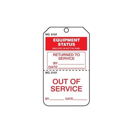 Accuform Safety Tags, EQUIPMENT STATUS OUT OF SERVICE/RETURNED TO SERVICE, Perforated, 5.75in x 3.25in, 5PK TPP228PTM